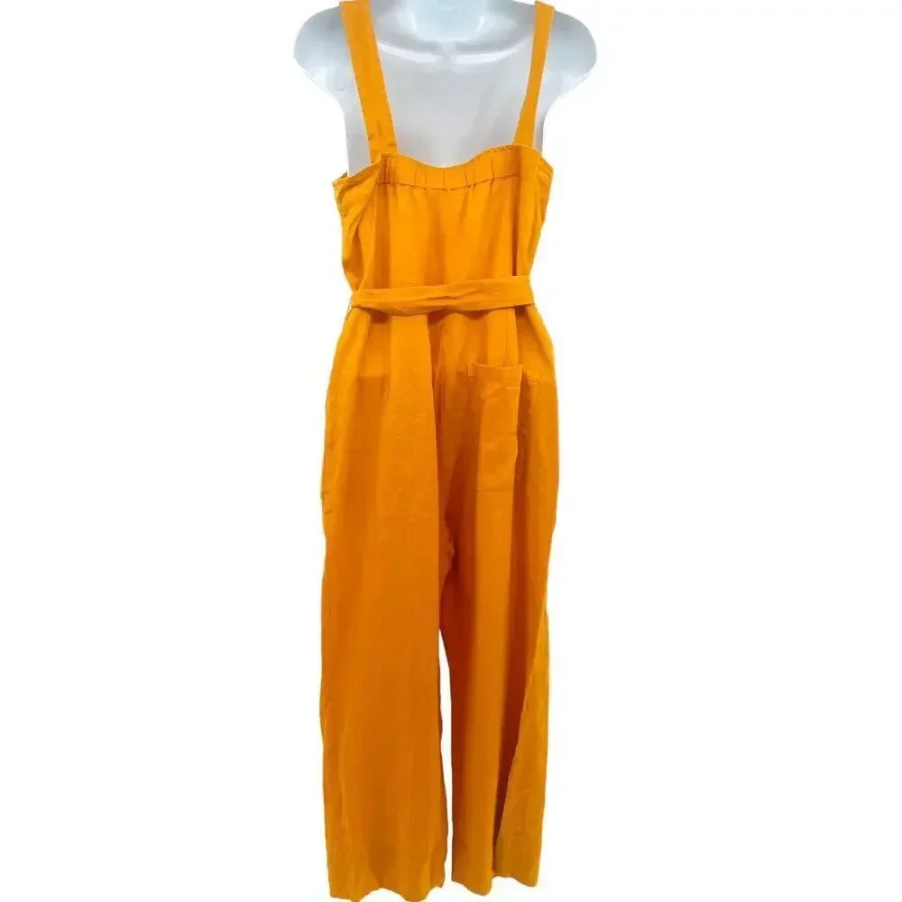 EVERLANE Petite Jumpsuit size 2 Marigold Yellow Linen Square Neck Wide Leg